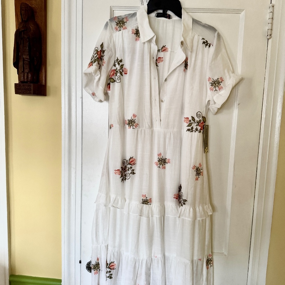 NWT FIGUEROA & FLOWER Cottage Rayon gauze Peasant dress Sz. L